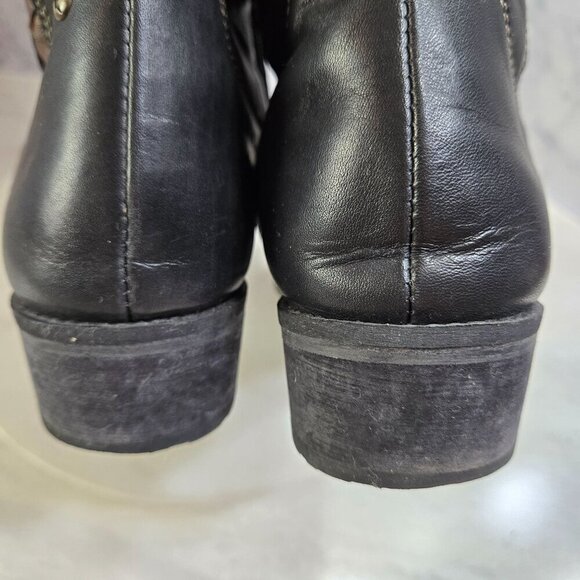Pikolinos Garda Riding Boots Womens 41 US 10.5-11 Black Leather Brown Braid Trim - Picture 10 of 16